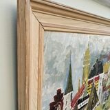 Mid-Century Modern Swedish Cityscape "City Views" Framed Oil Painting