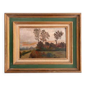 Old Landscape Painting Normandy Rouen School Montparnasse Frame Green Legrip