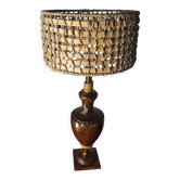 lampe de salon 1970 acier patiné abat jour corde et rotin 62x30 elec ok