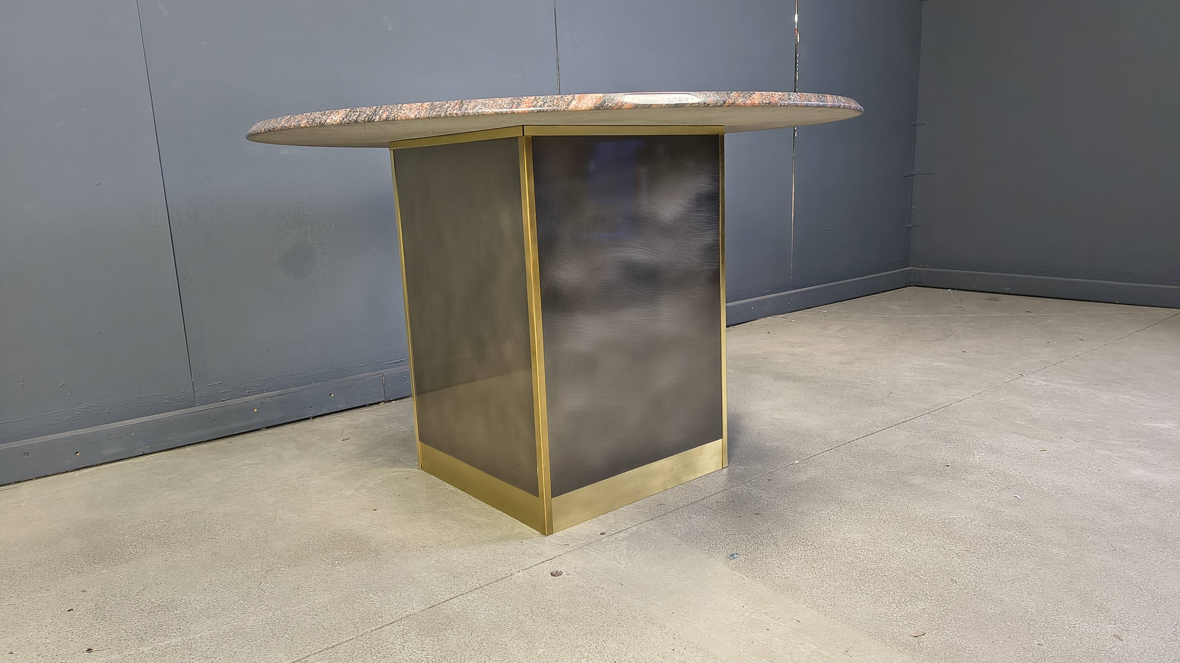 Vintage round granite and brass center table by Belgochrom , 1970s