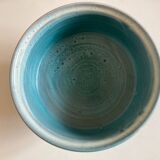 Ceramic turquoise centerpiece on foot Vallauris terracotta mid century