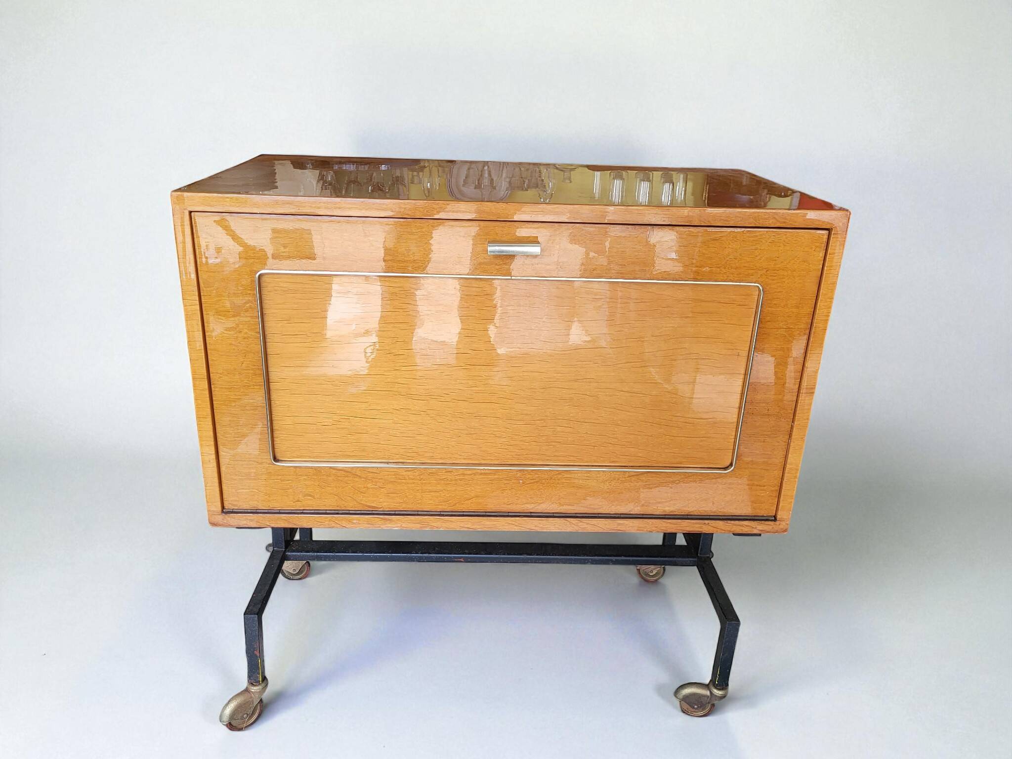 1960s low bar cabinet on wheels