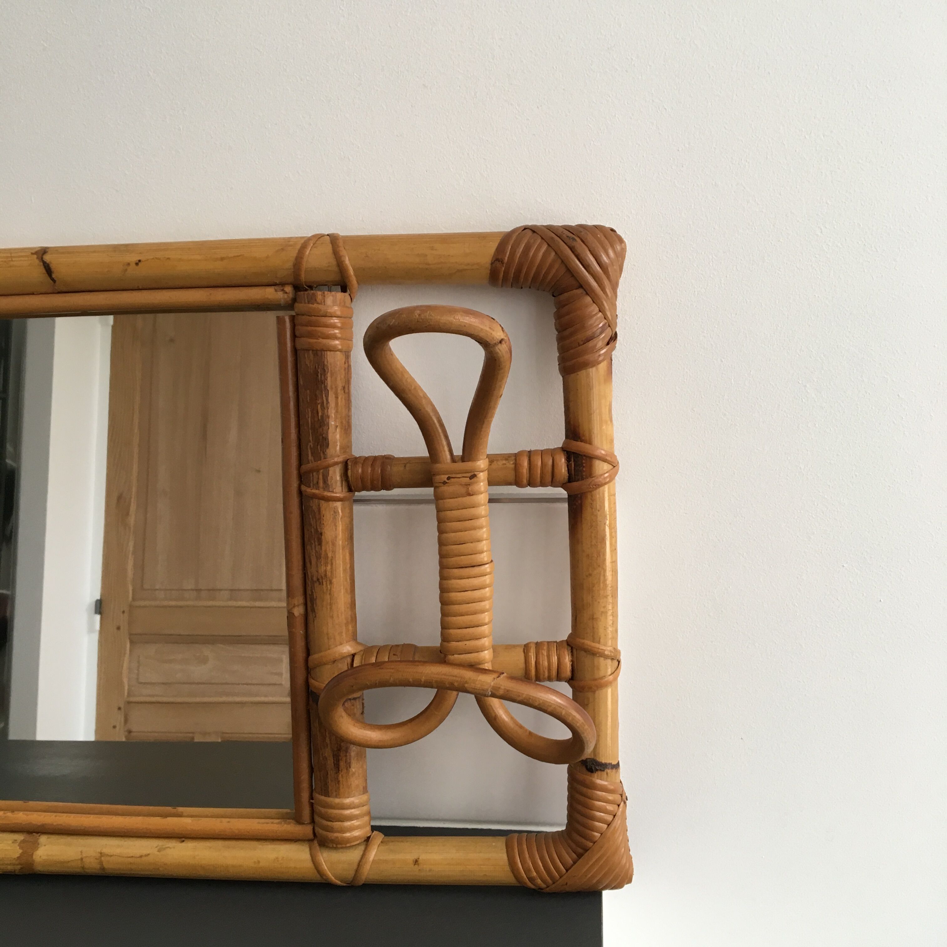 Mirror with 60s rattan pater