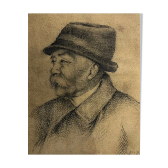 Drawing old lead mine A.M Portrait Man Moustache
