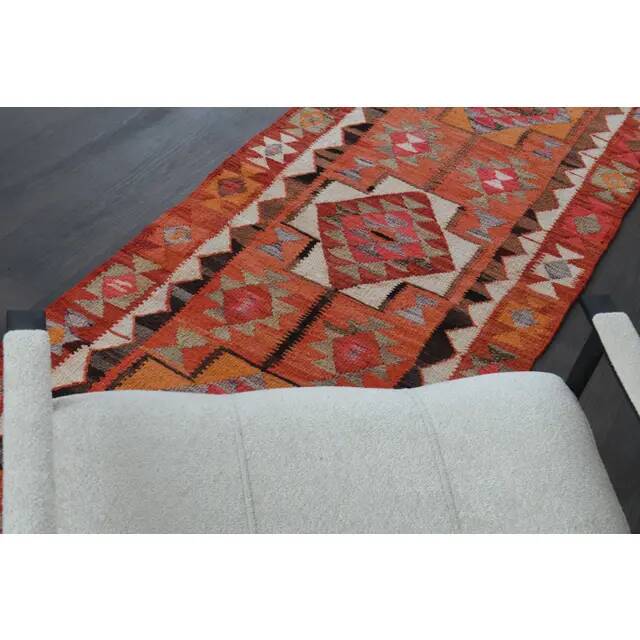1970s Turkish Oushak Handmade Wool Cotton Orange Runner Rug 79x254