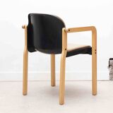 Kembo armchair in brown leatherette and beech