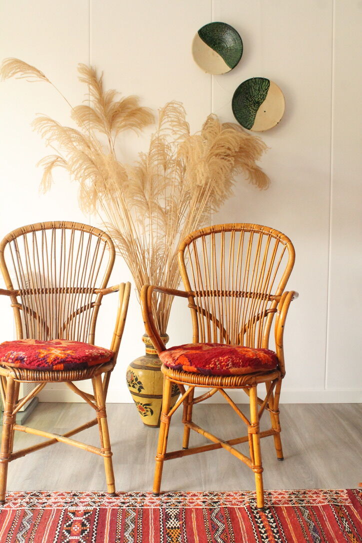 Set of 2 Audoux-Minnet chairs in rattan 60s