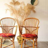 Ensemble de 2 chaises Audoux-Minnet en rotin années 60