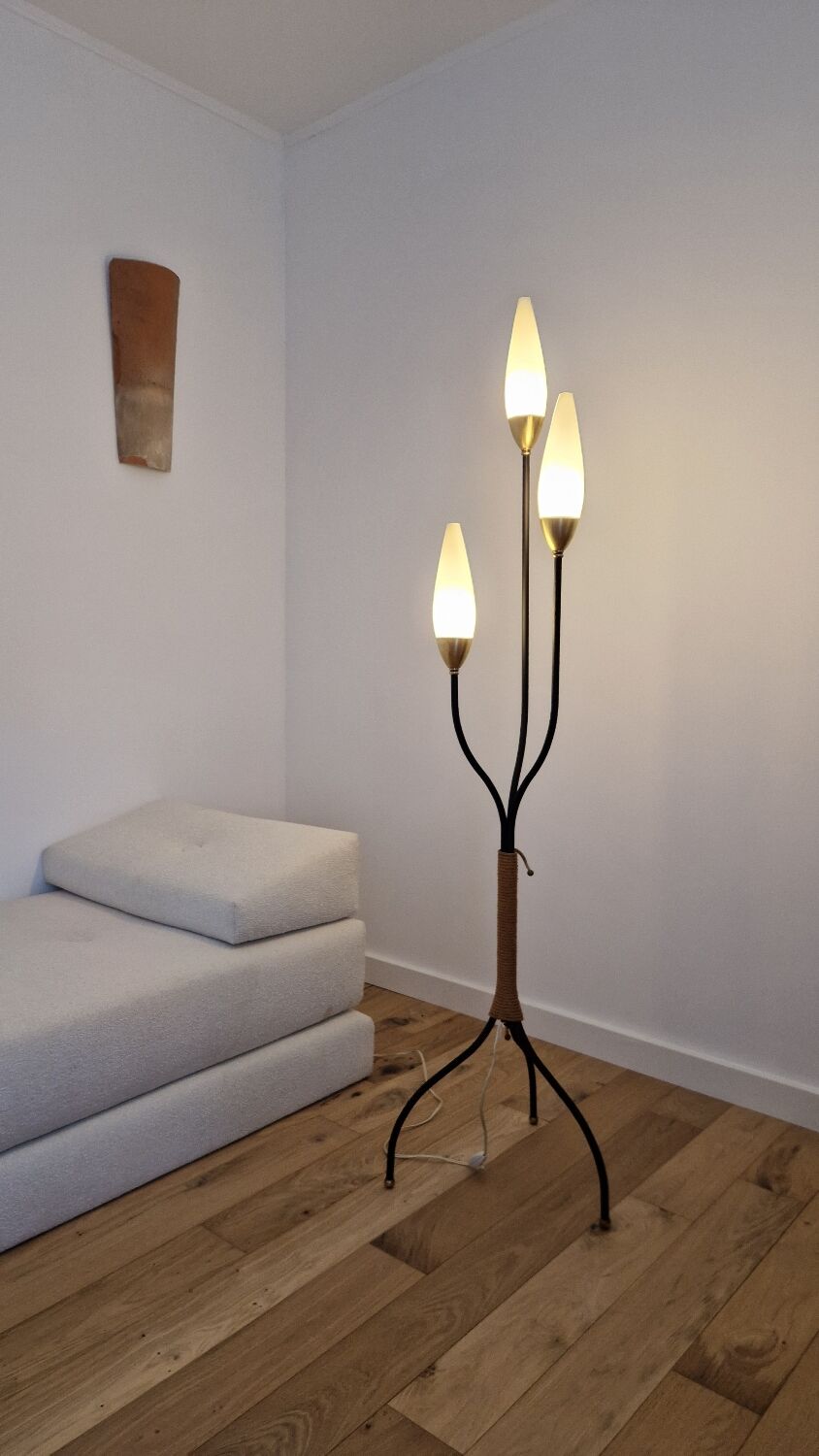 Vintage tripod floor lamp Maison Lunel 1950