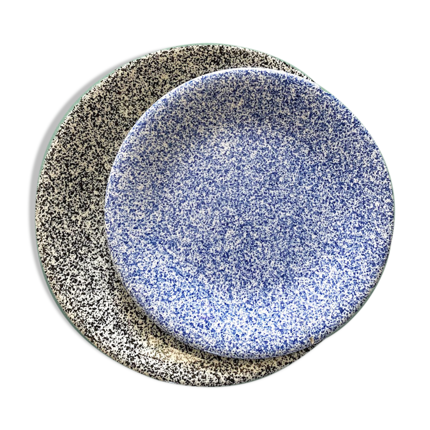 Two vintage speckled plates