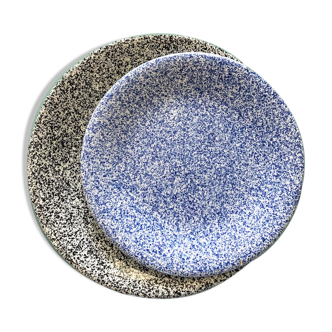 Two vintage speckled plates