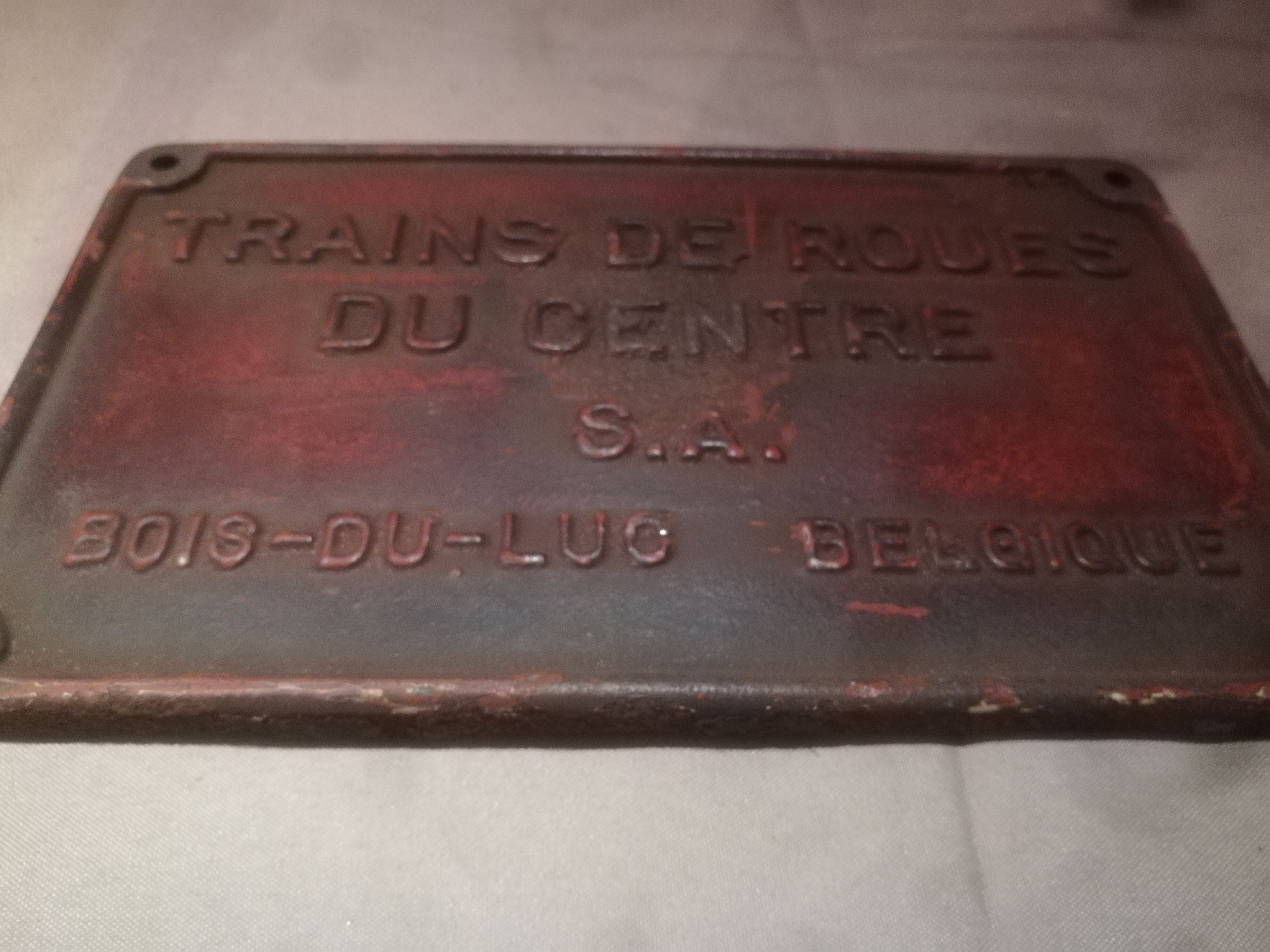 Cast iron railroad plate "Wheelset of the center s.a Belgium"