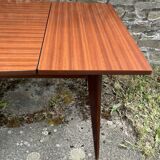 Table with tapered compass legs, extendable varnished wood, vintage 1950s