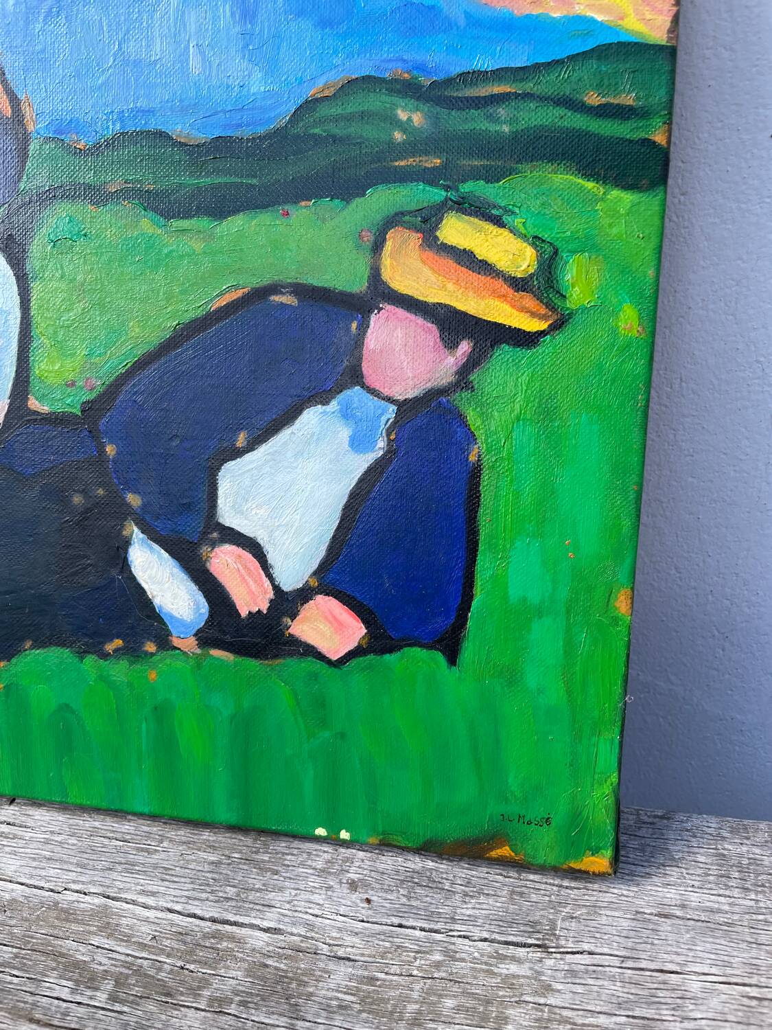 Tableau huile sur toile campagne couple