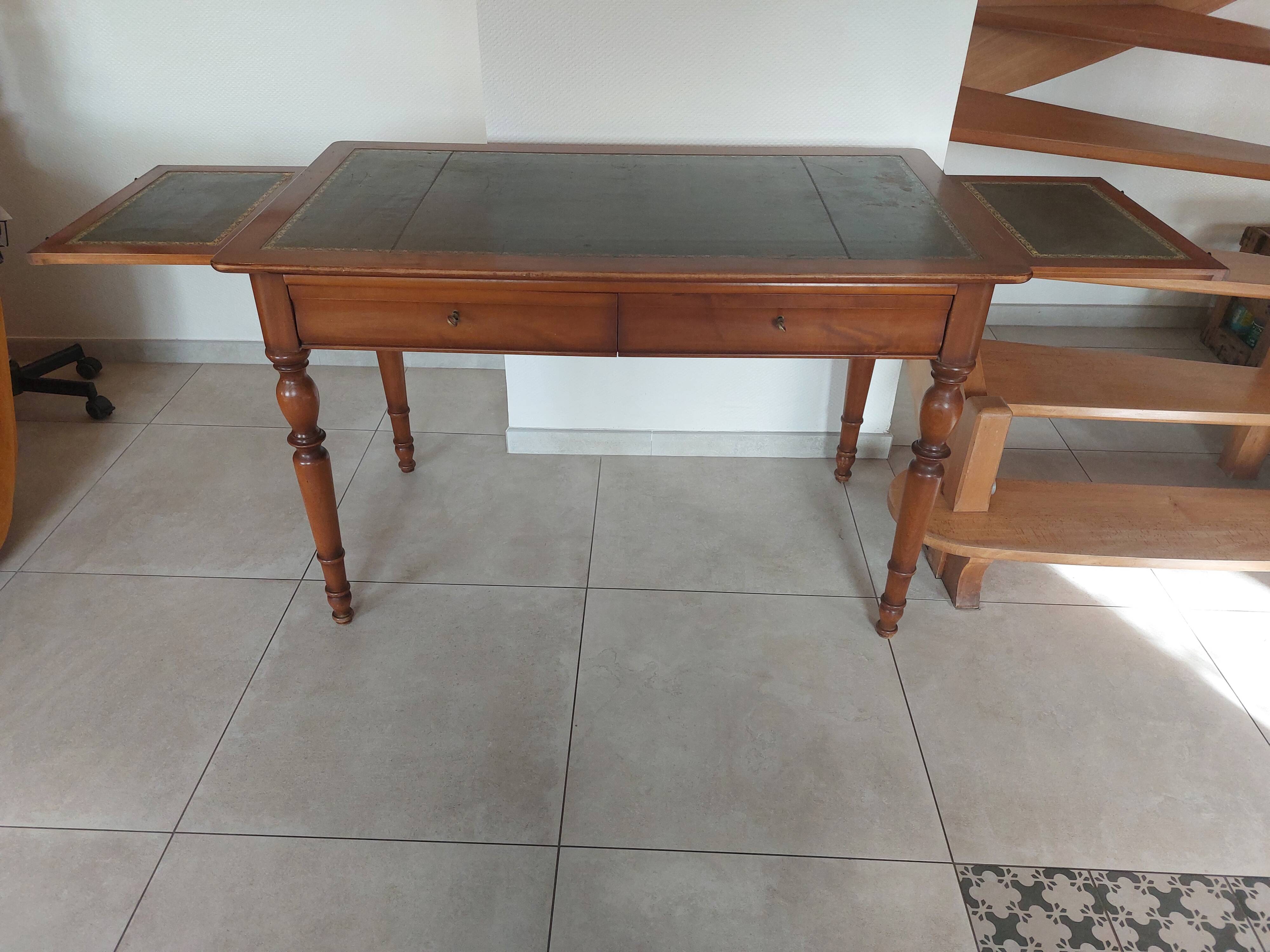Wooden desk, leather top, extensions