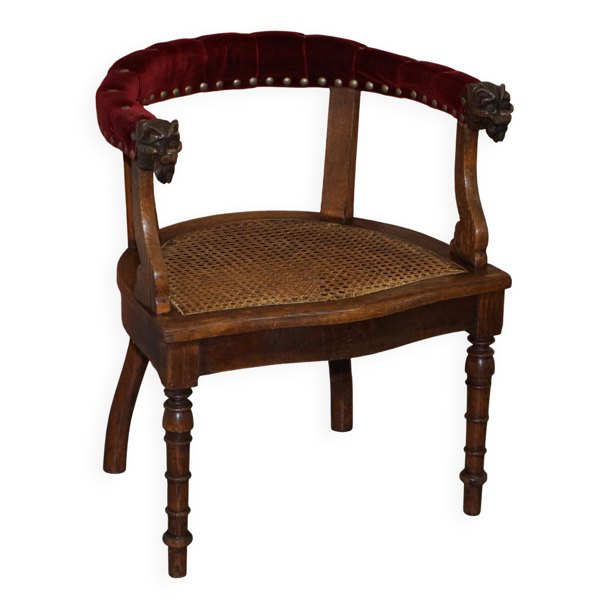 Antique Régence Bergère Armchair in Carved Oak with Lion Head Armrests