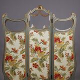 Louis XV style screen with three sheets in molded wood and embroidered fabrics