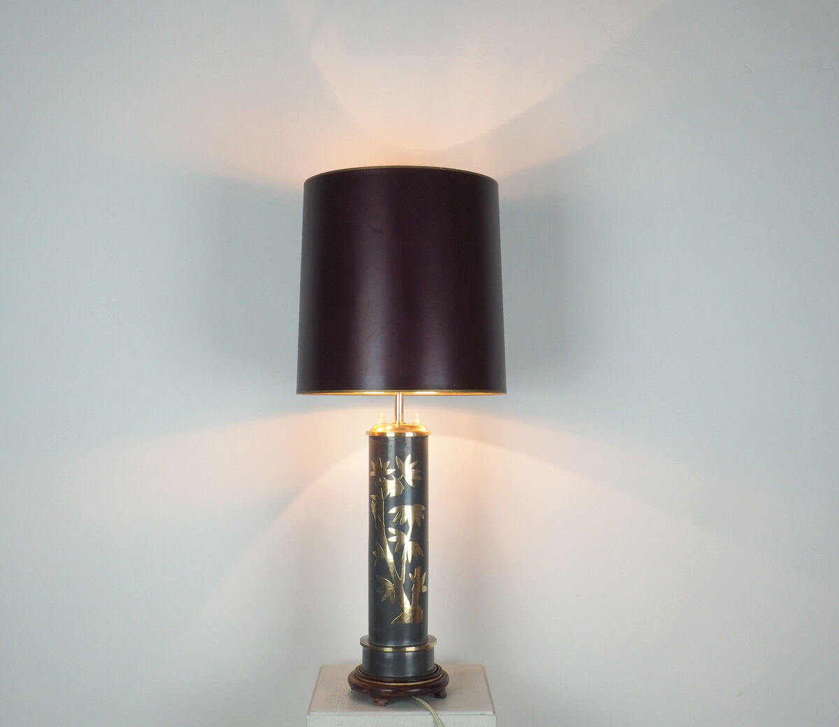 Set of 2 Chinese vintage table lamps with bamboo decor