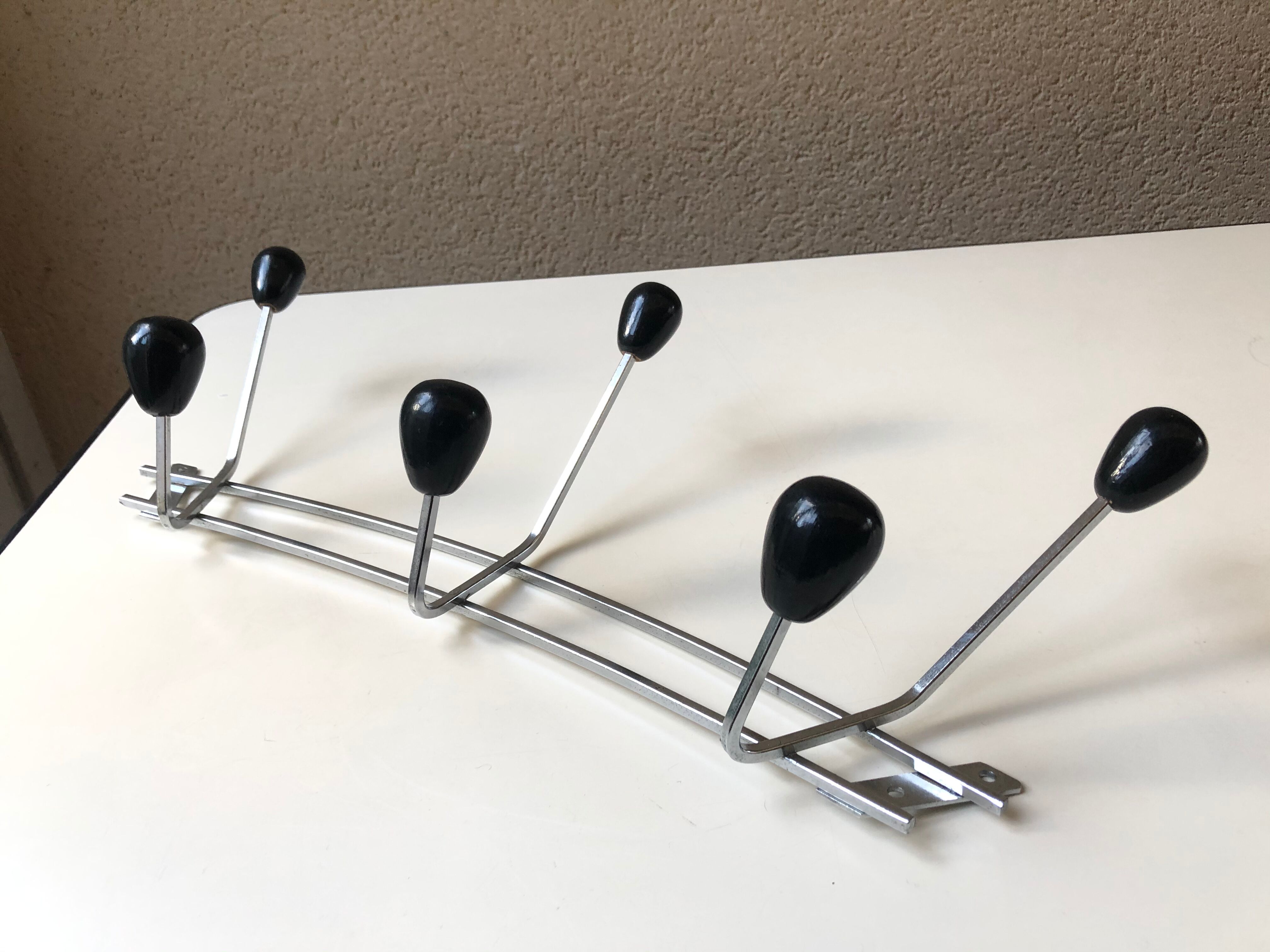Patères vintage wall coat sores 60 modernist chrome den wood - blackened wood