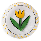 Assiette en verre vintage Kosta Boda : design de tulipe jaune, Ulrica Hydman Vallien