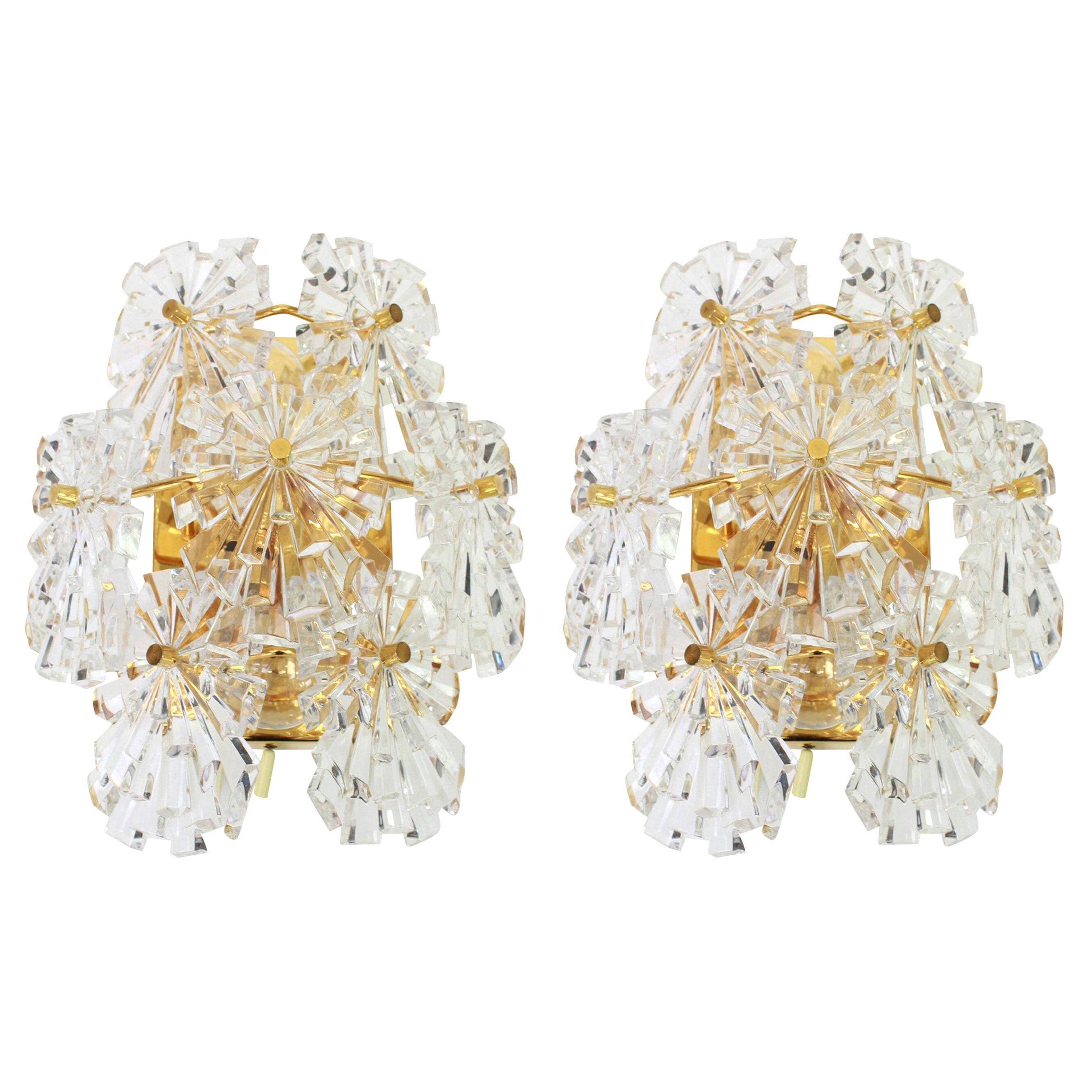 Pairs of crystal wall lights by Kinkeldey, Germany, 1970s