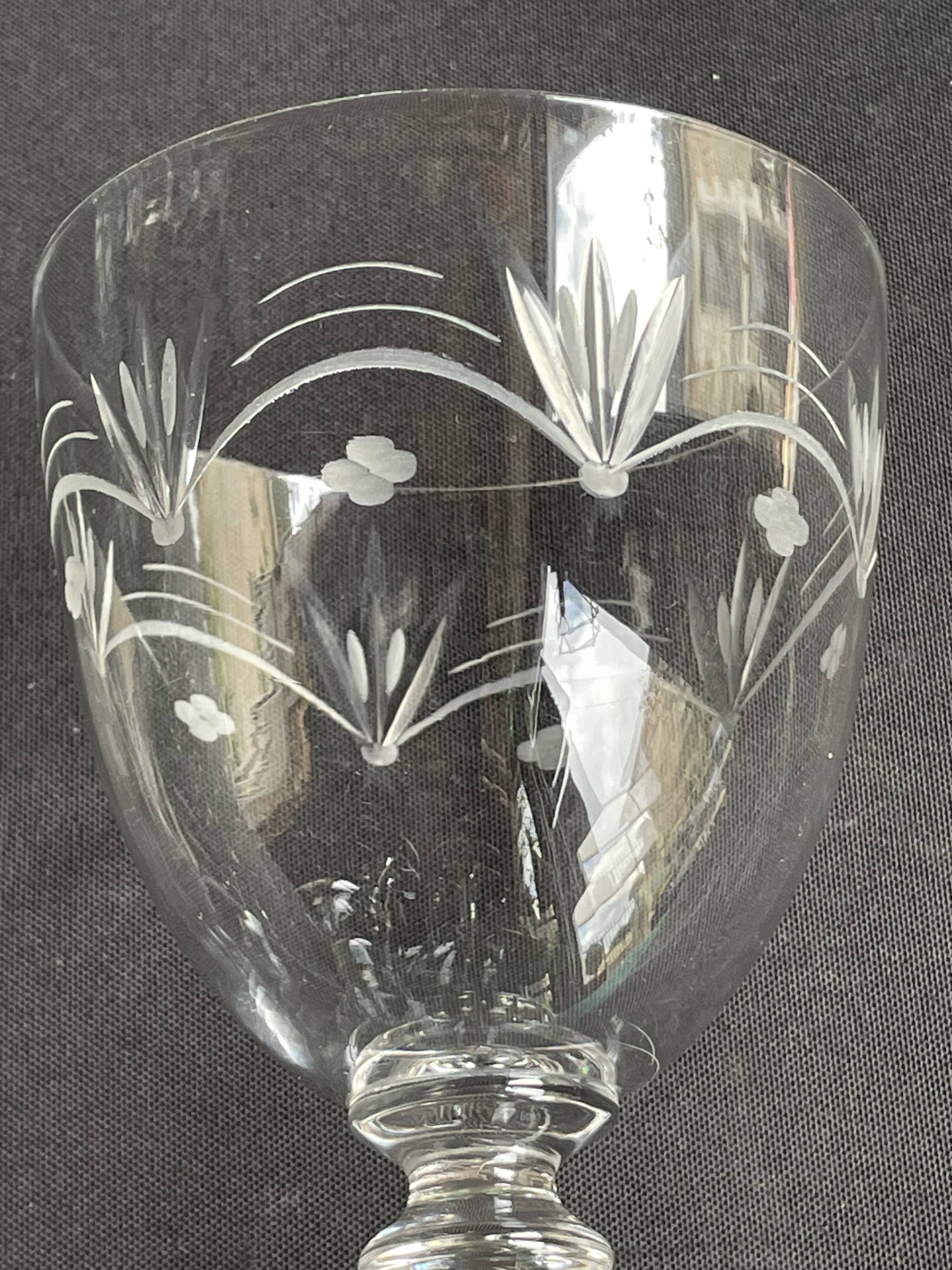 6 White wine or port glasses in blown, cut and engraved crystal