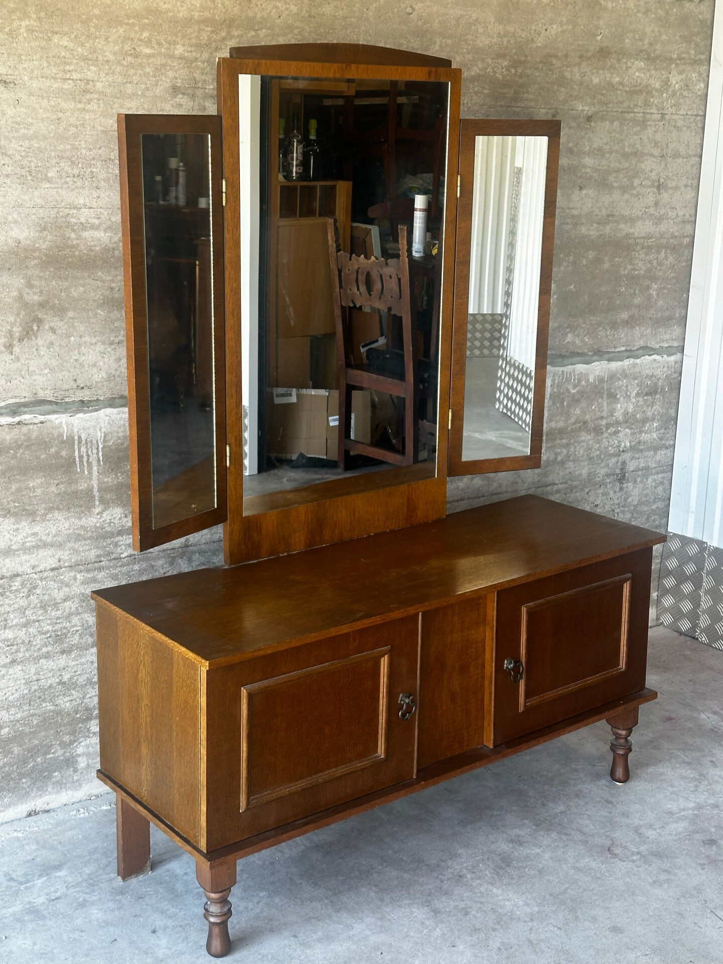 Coiffeuse vintage à miroir triptyque, années 1950