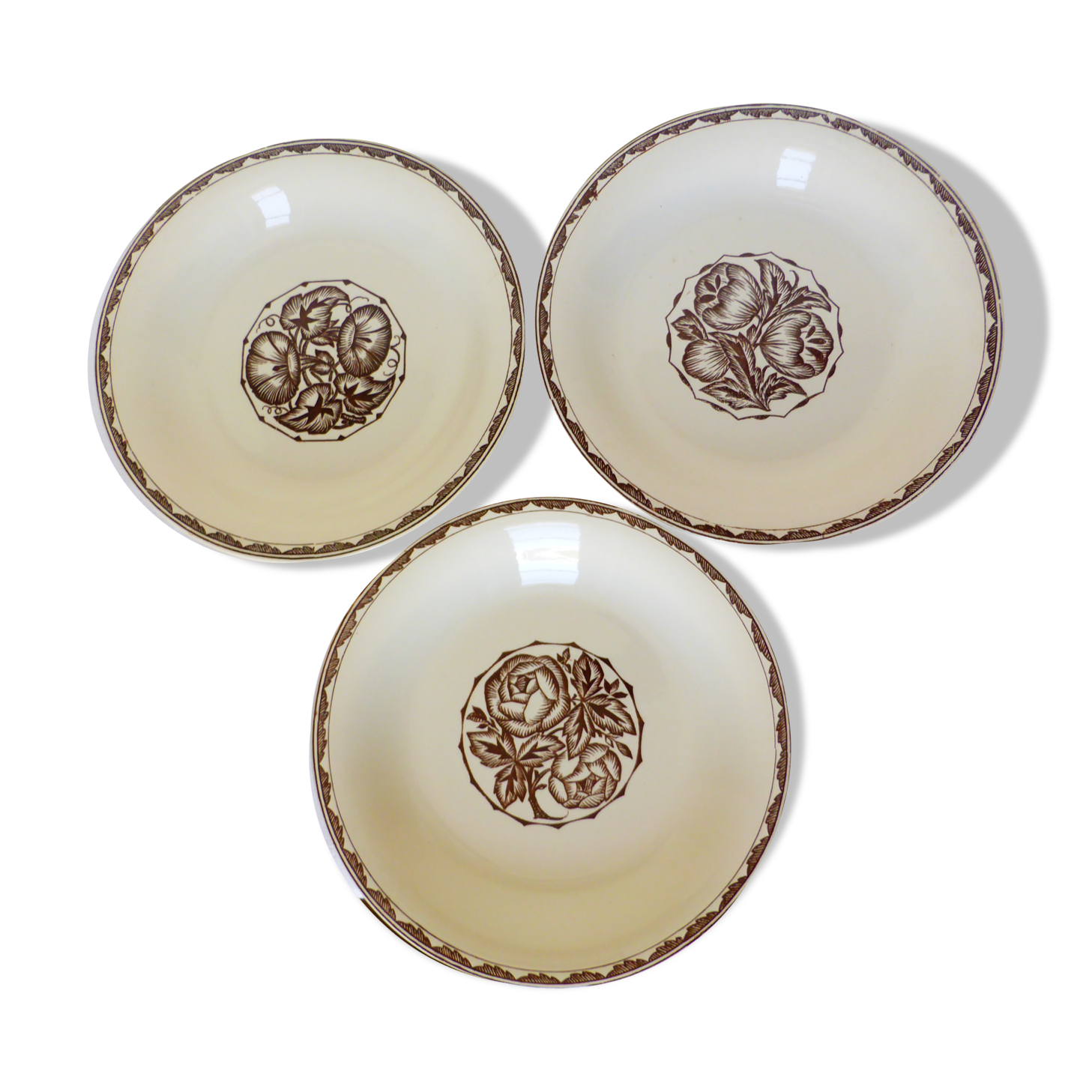 3 Sarreguemines soup plates, Argonne model 210744