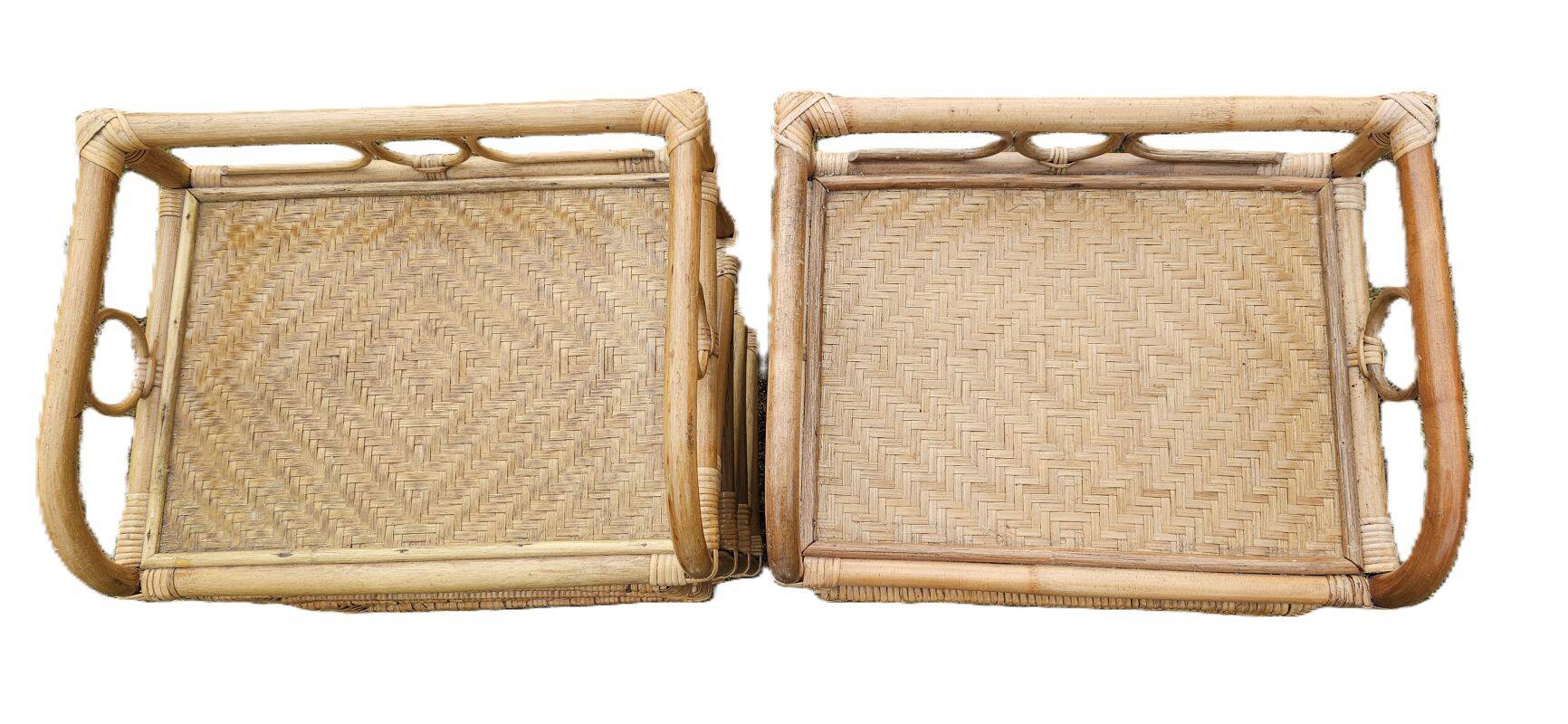 2 vintage bamboo and rattan bedside tables from the 1970s