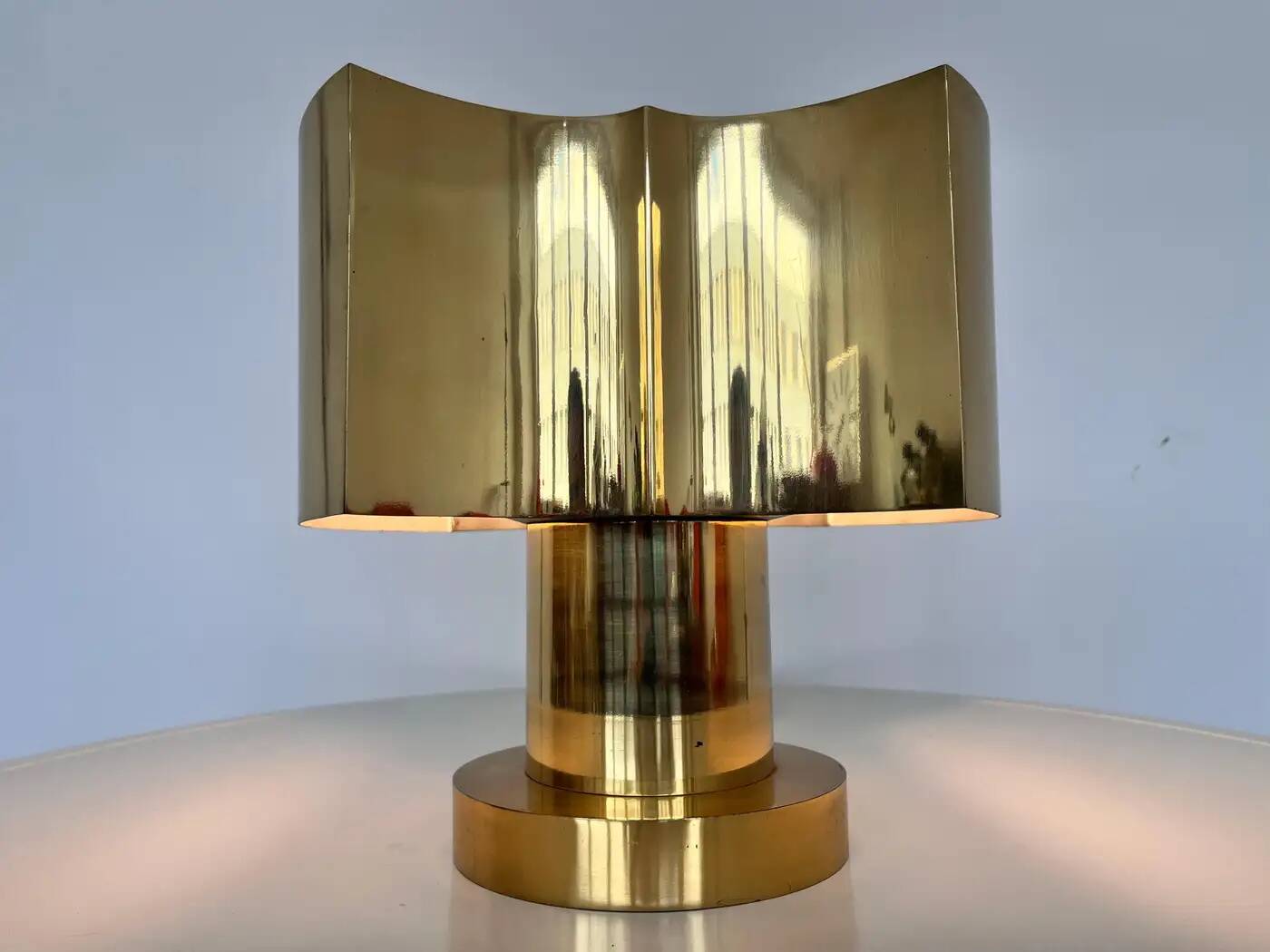 Big design brass table lamp - Czechoslovakia, 1980s