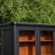 Renovated black antique Louis XVI style display cabinet, glass-fronted bookcase.