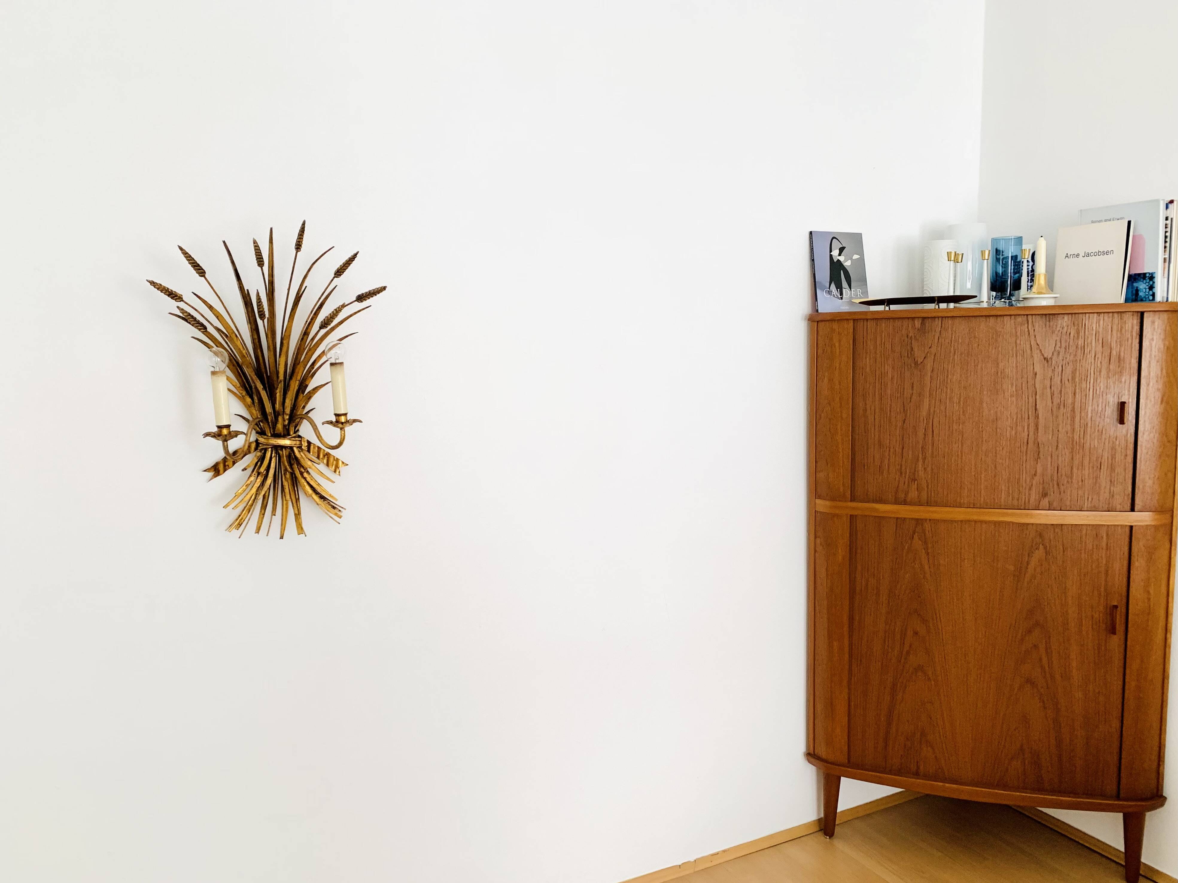 Large Gilded Italian Hollywood Regency Metal Wall Lamp by Hans Kögl