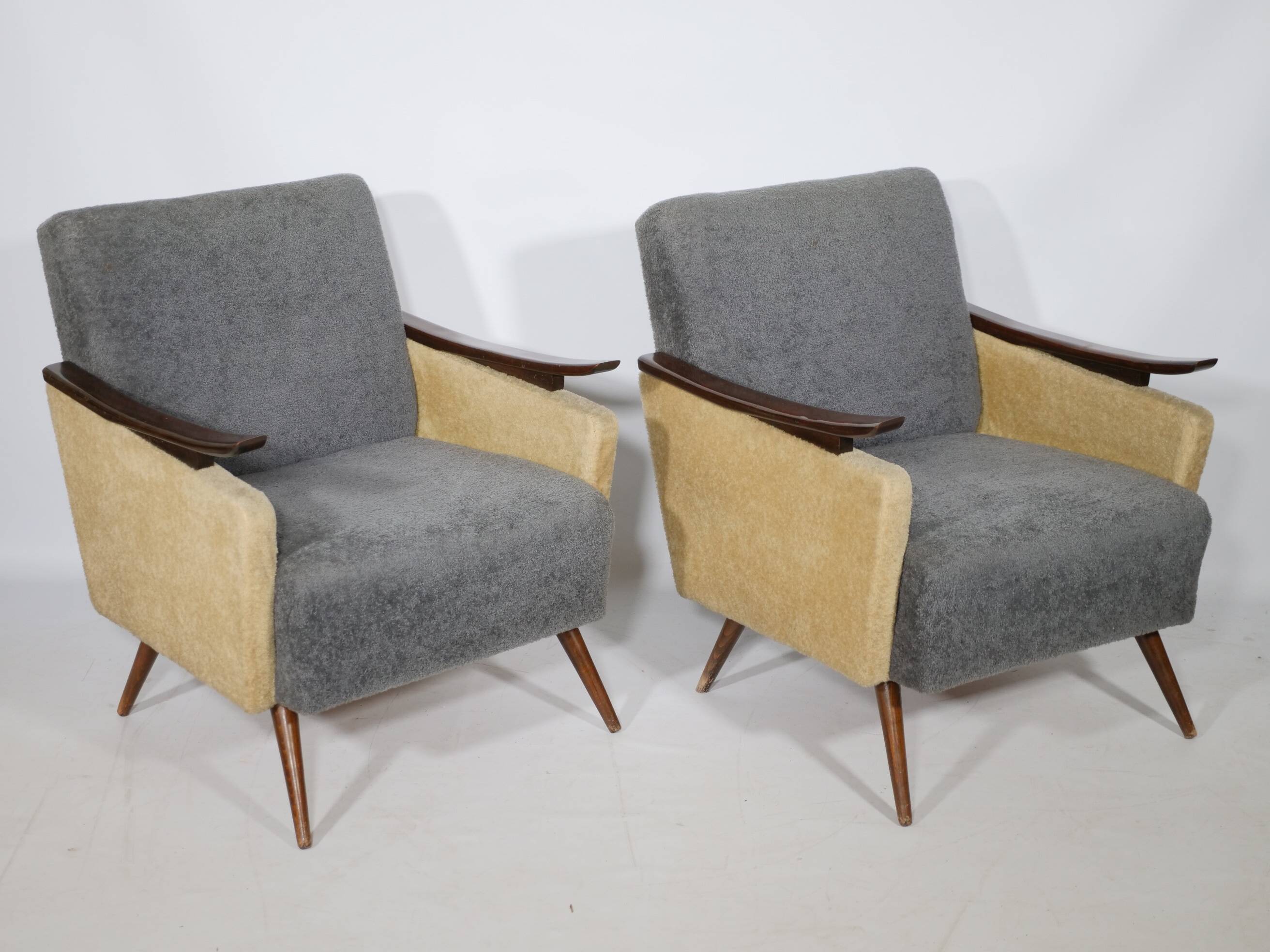1950s-1960s French armchair set, vintage lounge chairs