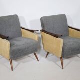 1950s-1960s French armchair set, vintage lounge chairs