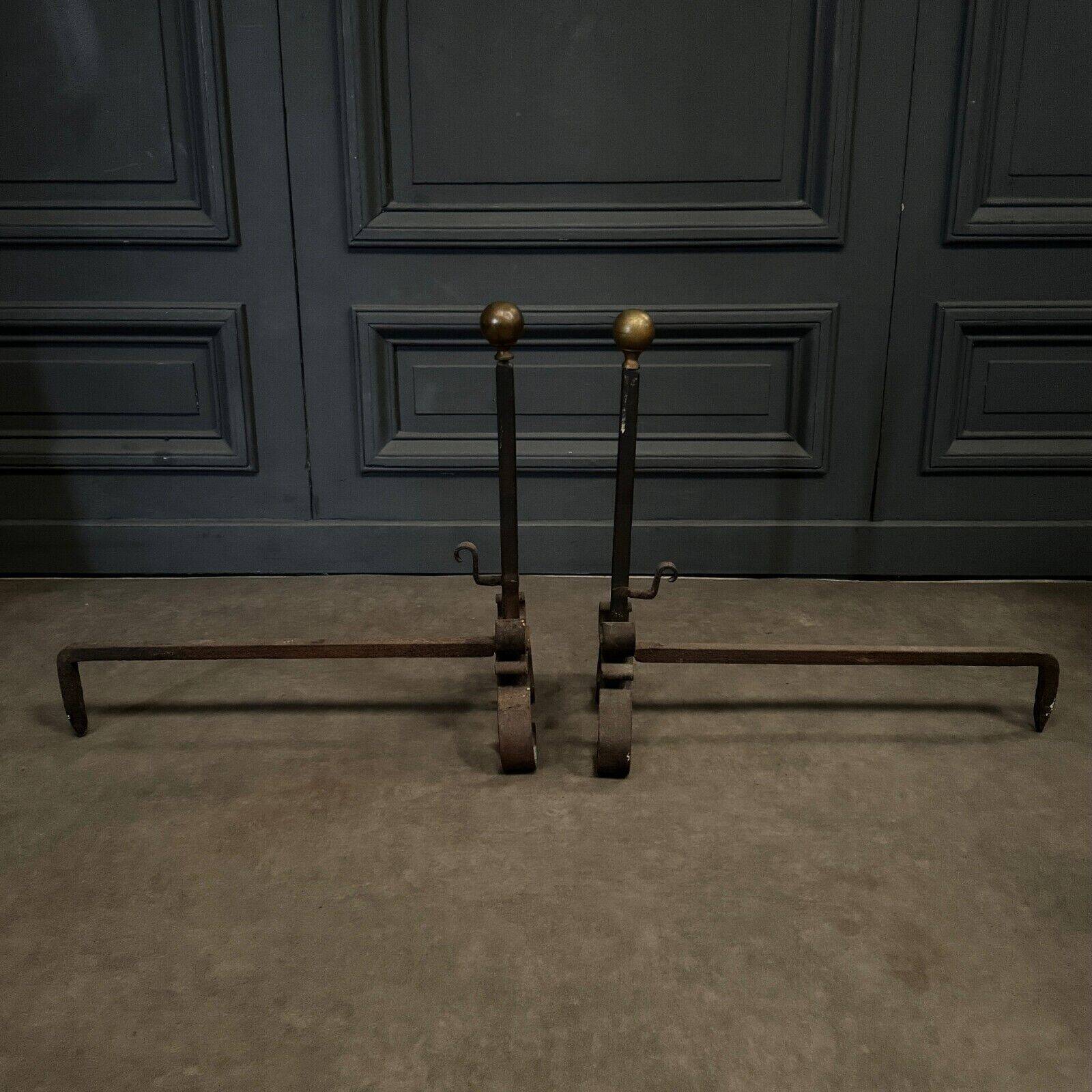Pair of 19th century iron and brass andirons