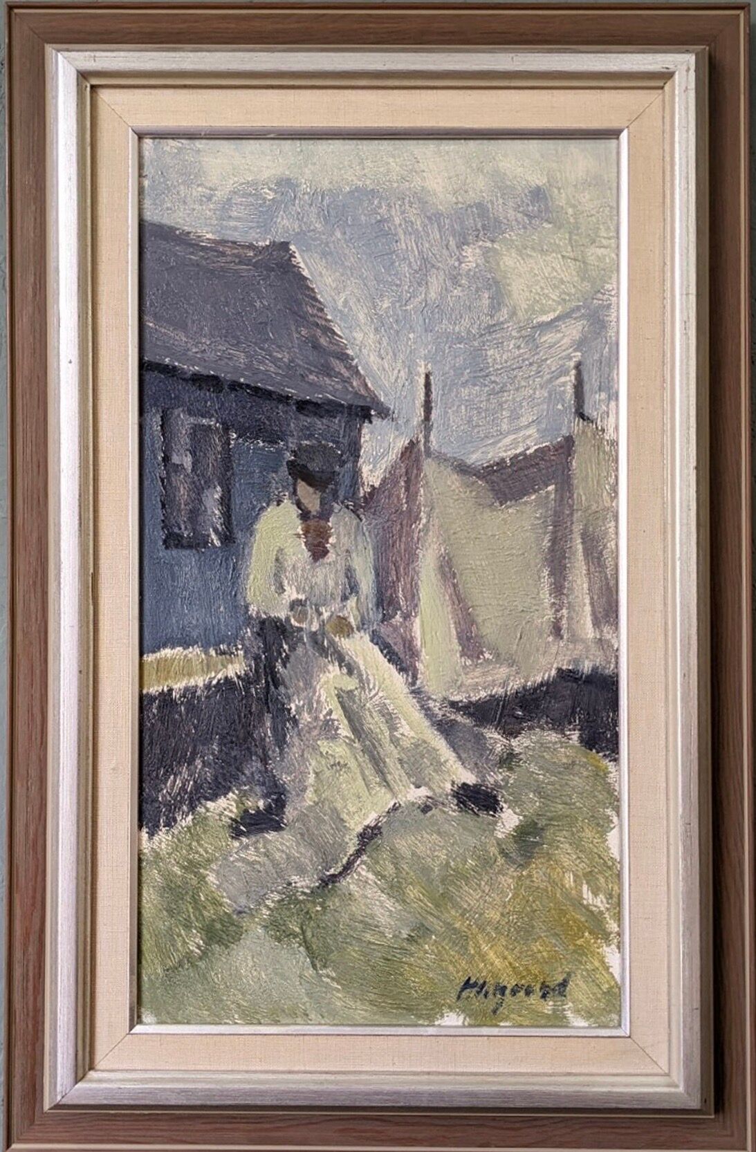 Mid-Century Modern "The Fisherman" Vintage Swedish Figurative Oil Painting, Framed