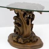 Mid-Century Modern Italian Carved Wood Base Large Curls and Leaves table
