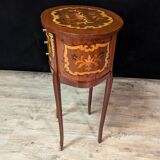 Pair of narrow Louis XV style bedside tables in marquetry
