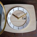 Vintage clock formica silent rectangular wall clock "bayard beige wood"