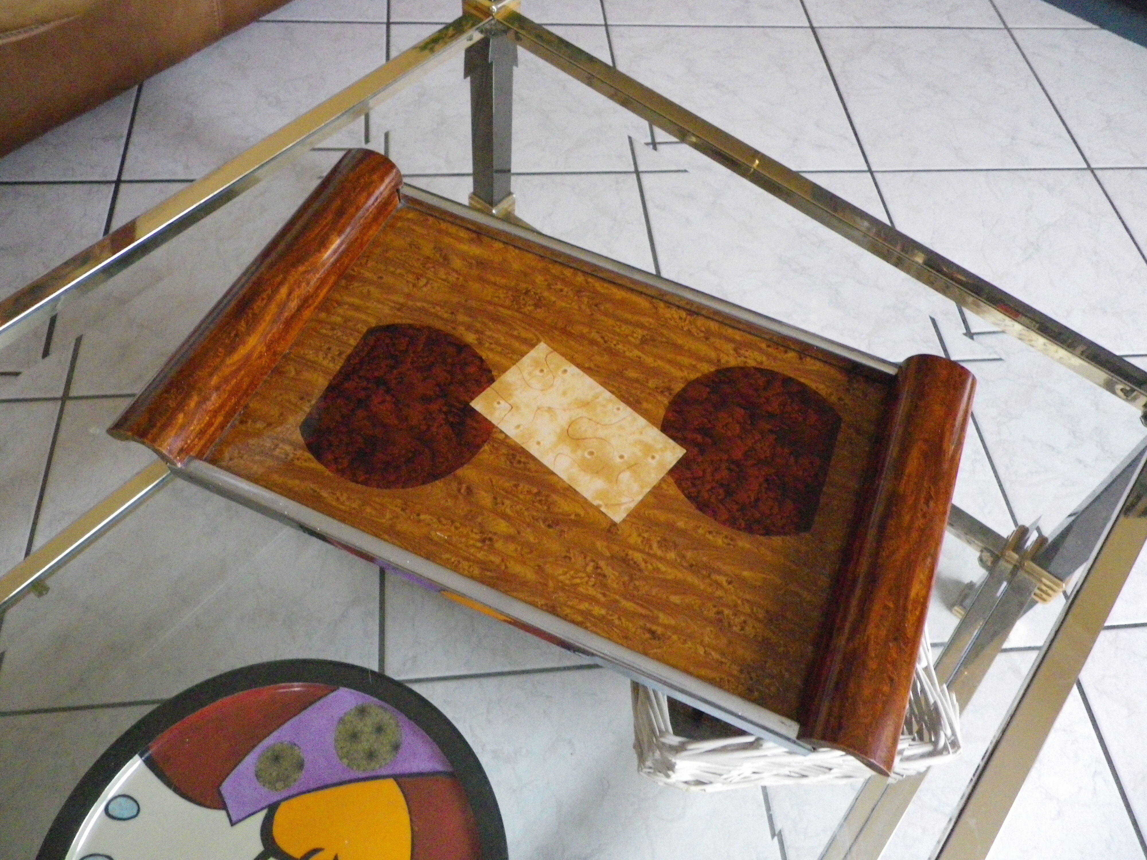 Plateau, serving - Wood, glass, metal - about 1940