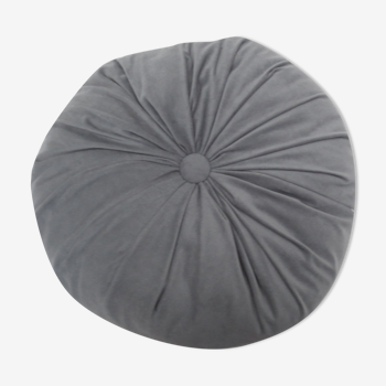 thick round cushion frowned, very soft, fine velvet oil blue / gray reflections