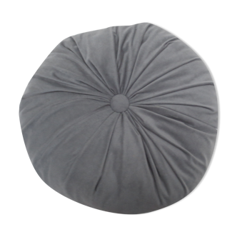 thick round cushion frowned, very soft, fine velvet oil blue / gray reflections
