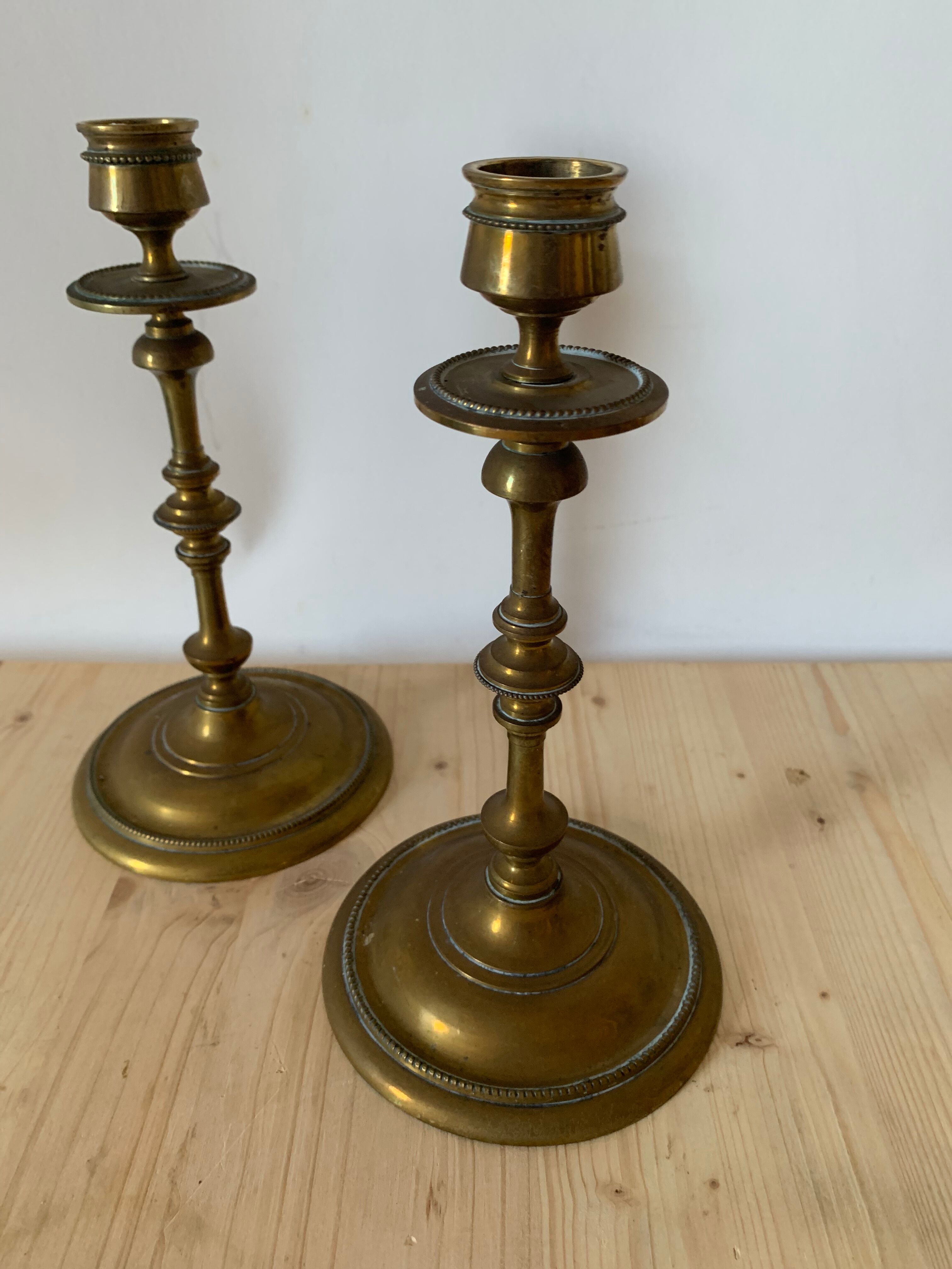 Pair of brass candle holders
