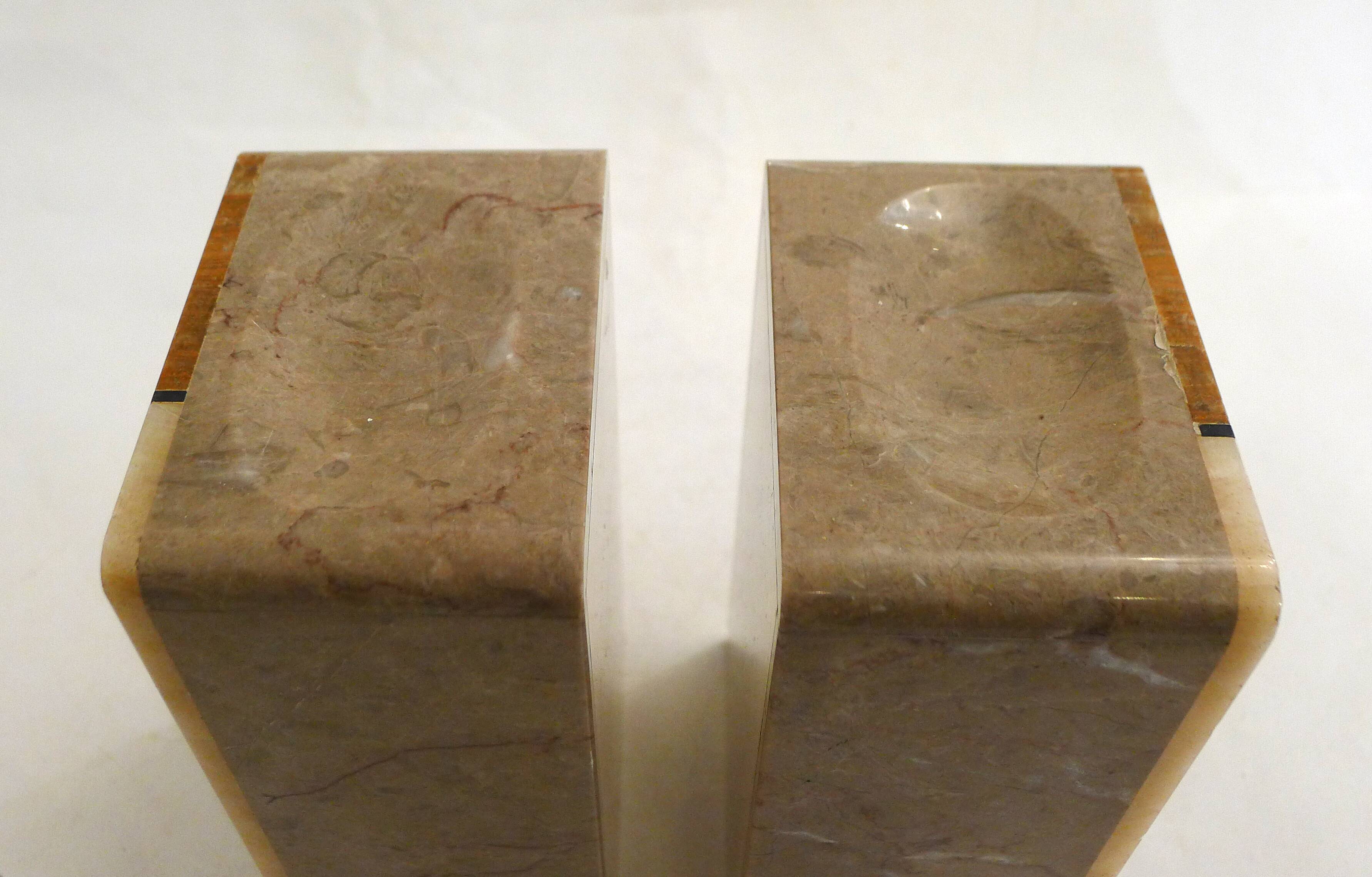 Art Deco bookends pair in marble and onyx.