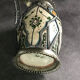 Old safi pottery vase in polychrome paint and metal sculpture décor 14 cm