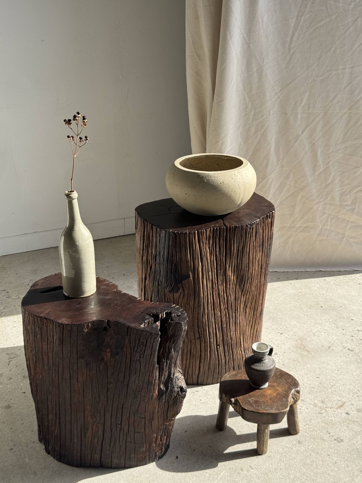 Bouteille vintage en grès beige moucheté H31