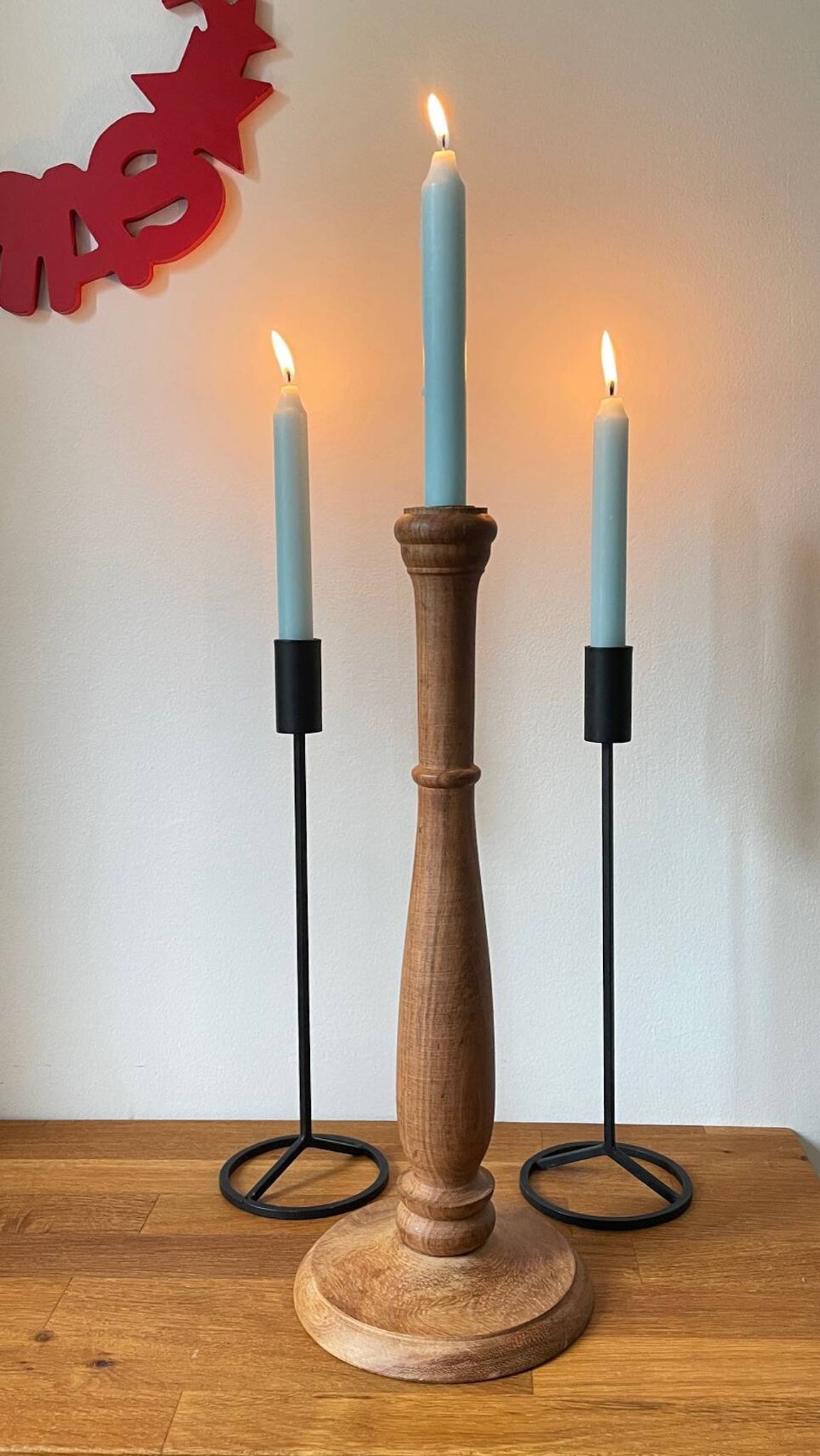 Bougeoirs teck et acier vintage