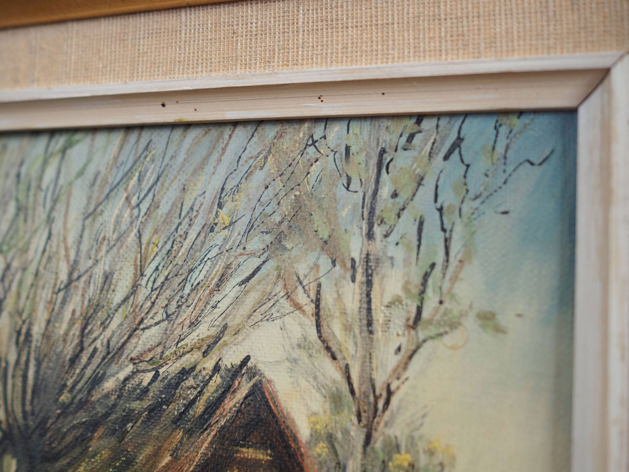 Painting „The Farm under the Willows”, Scandinavian design, 1960s