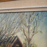 Painting „The Farm under the Willows”, Scandinavian design, 1960s