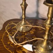 set of antique brass lamps with handmade stained glass, style